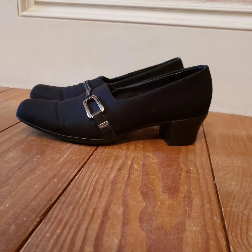 Black square toe preppy pumps US6 dark academia - Picture 2 of 11